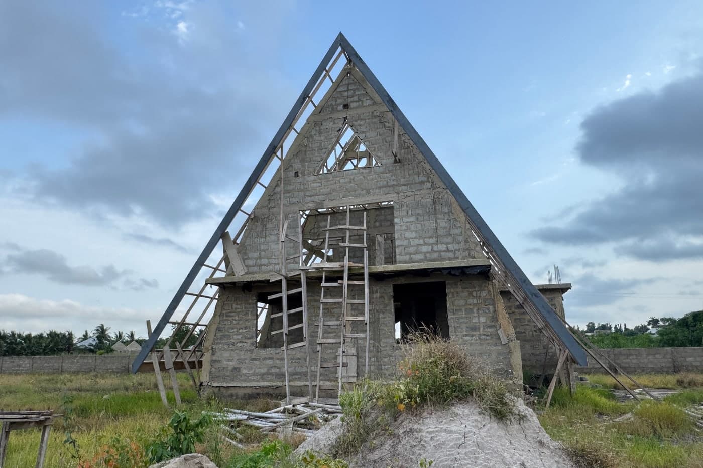 Blockwork under construction at a gated estate site in Akatsi, Volta Region, Ghana